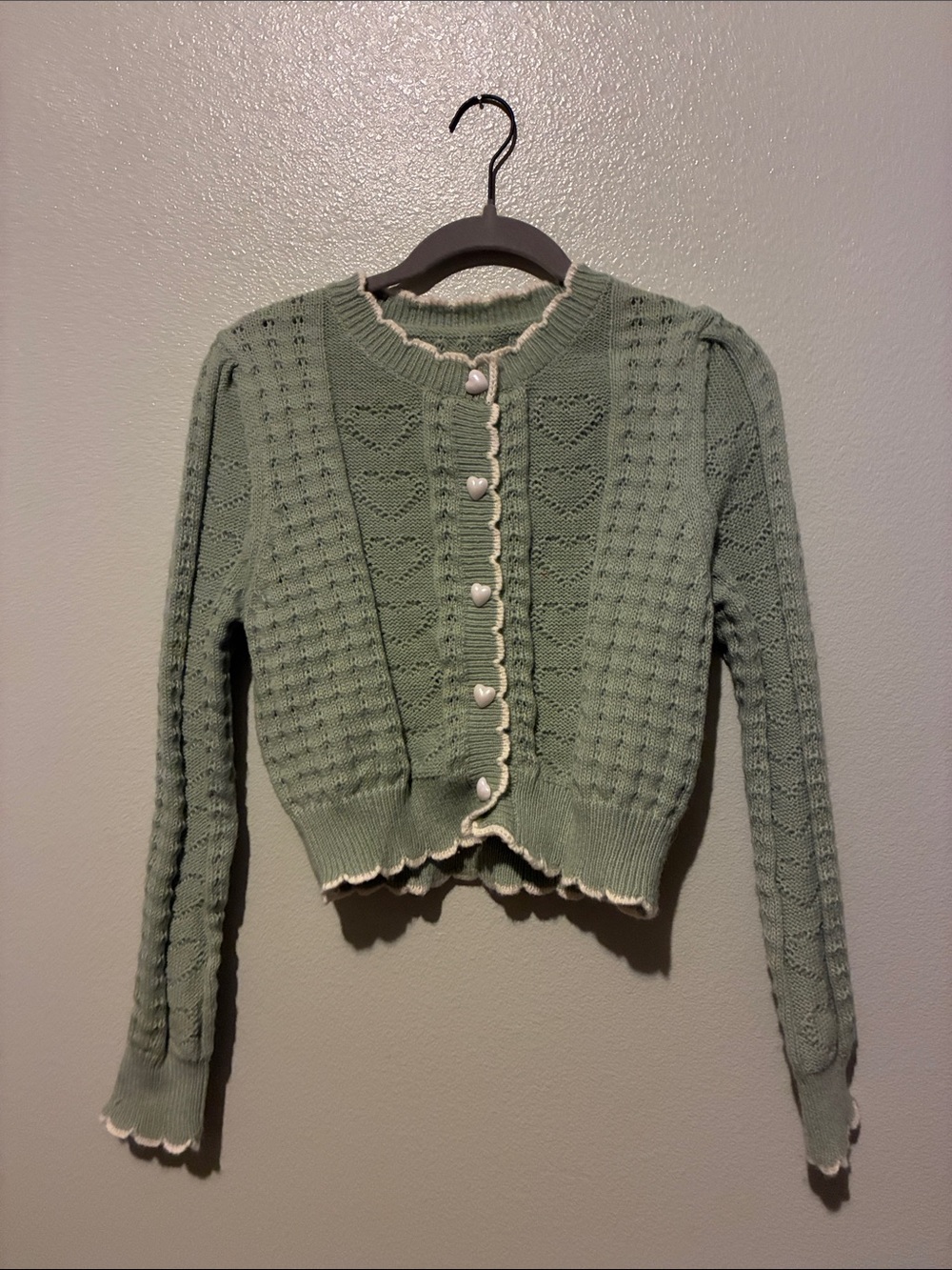 Vintage-Inspired Sage Green Knit Cardigan Sweater